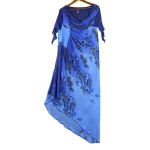 FLAWED Signature By Robbie Bee Womens 20W‎ Dress Royal Blue Floral Asymmetrical
